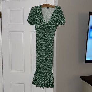 SHEIN Green and White Ruffled Tiered Maxi Dress